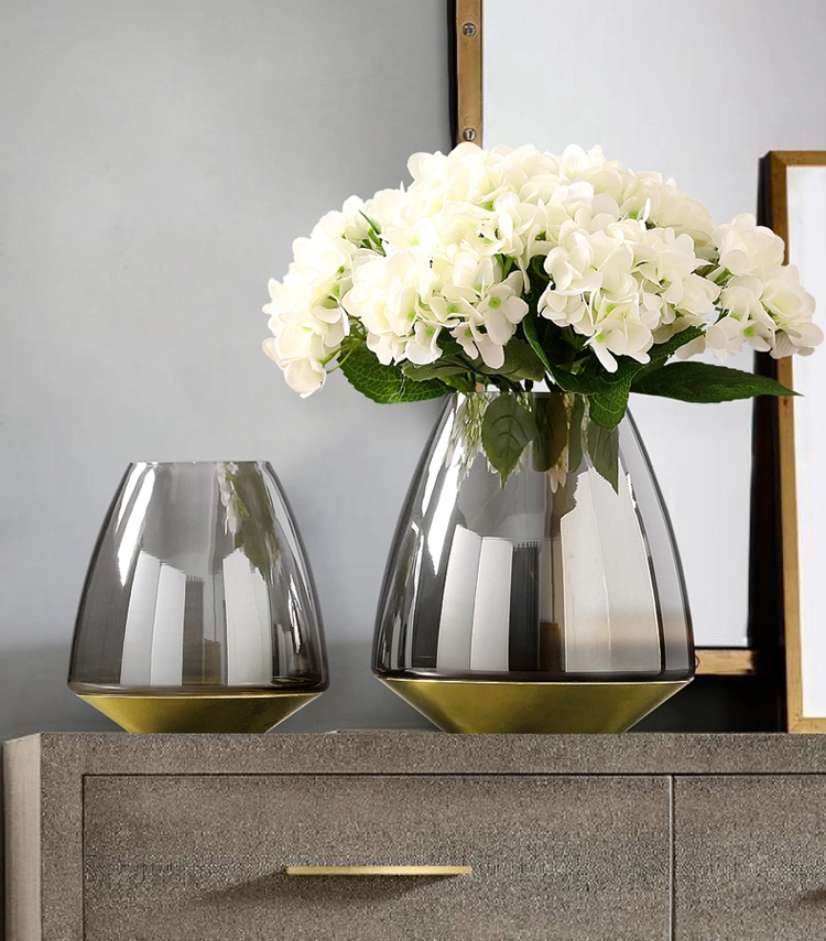 Luxury Modern Grey Glass Vase with Brass Base