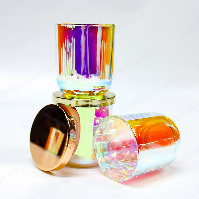 Luxury Iridescent Candle Jar Holographic Candle Holder with Metal Lid