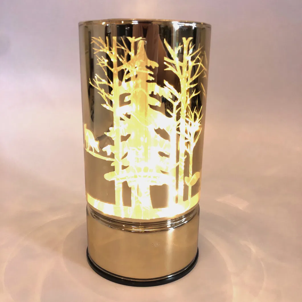 Christmas Golden Metal and Glass Candle Holder with LED Light for Home Decoration