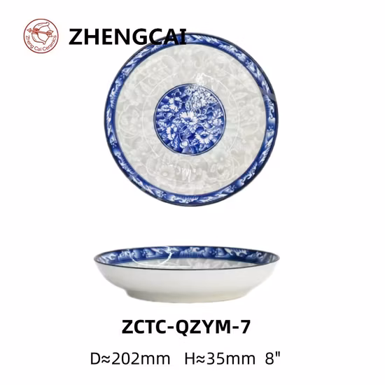 Wholesale Round Ceramic Blue and White Porcelain Chineses Style Ceramic Plate Tableware